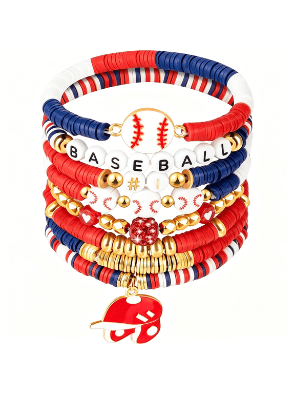 Baseball Clay Beaded Stretch Bracelets,Game Day Friendship Hypoallergenic Baseball Sport Fan Bracelet for Sports Game Team Coach Mom Women Men Jewelry Accessories Gifts