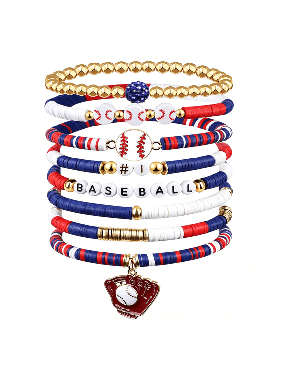 Baseball Clay Beaded Stretch Bracelets,Game Day Friendship Hypoallergenic Baseball Sport Fan Bracelet for Sports Game Team Coach Mom Women Men Jewelry Accessories