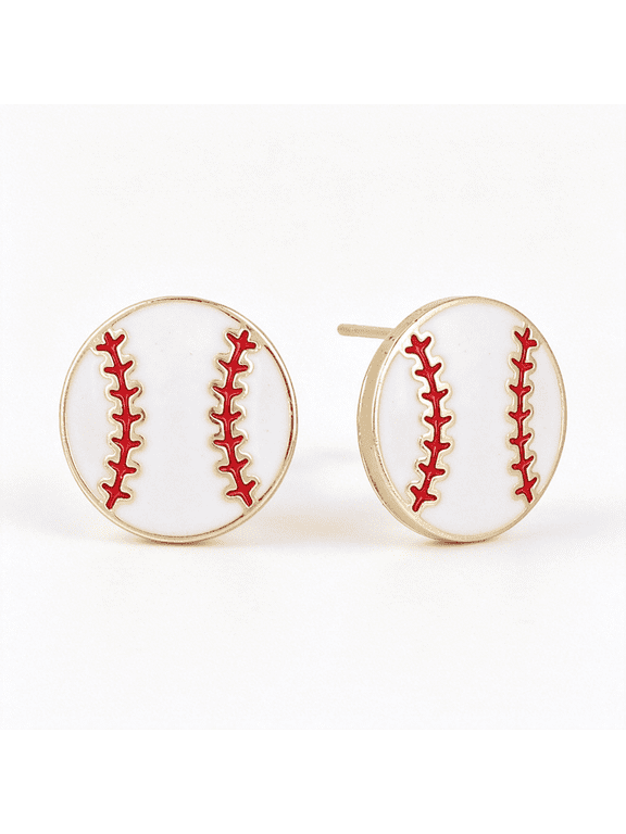Baseball Earrings for Women,Gold-Tone Trim Baseball Stud Earrings Sport Theme Jewelry for Fans Gift Game Accessories(Round)