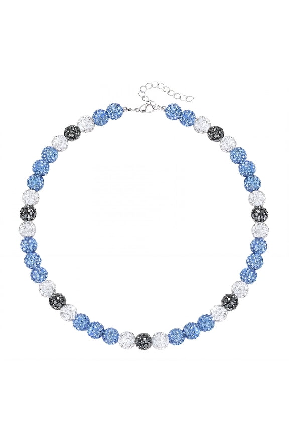 Baseball Necklace Ball-Shaped Rhinestones Baseball Necklace Blue, White and Gray Color Men Necklace Chain Father Son Gifts Chain Length 18.91In