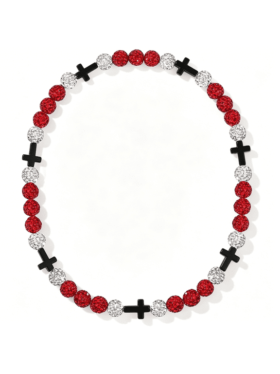 Baseball Necklace Beaded for Men 16In Baseball Bling Drip Necklace Beaded Cross Chains Necklaces for Team Players Lovers