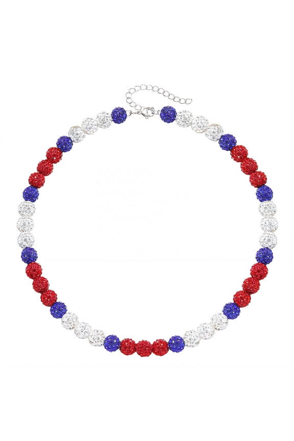 Baseball Necklace Rhinestone Inlay Tennis Necklace Red, White and Blue Color Scheme Men Necklace Chain Softball Gifts for Team Chain Length 20.87In