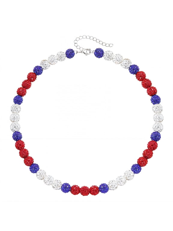 Baseball Necklace Rhinestone Inlay Tennis Necklace Red, White and Blue Color Scheme Men Necklace Chain Softball Gifts for Team Chain Length 20.87In