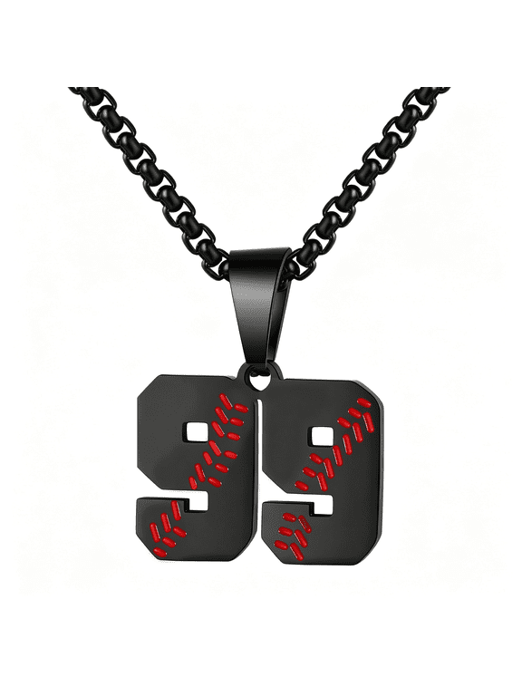Baseball Number Necklace - Stainless Steel Chain Pendant for Men Athletes 00-99 Jersey Number Gift Durable Stainless Steel Charms