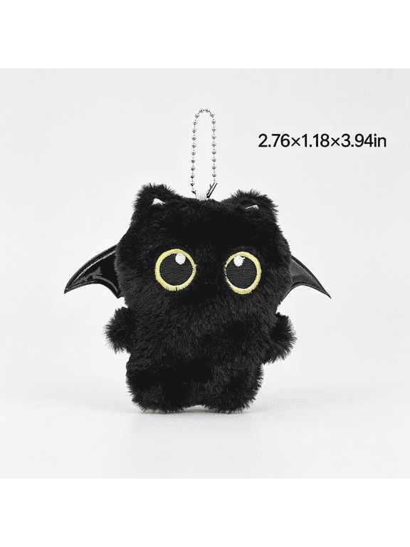 Bat Cat Plush Keychain, 4 Inch Black Cat with Devil Wings Kitty,Bat Keychain Plush, Bat Plush Keychain, Black Cat Keychain, Bat Keychain