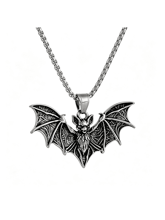Bat Necklace for Men - Stainless Steel Vampire Pendant, Gothic Halloween Goth Jewelry, Gothic Fly Lures