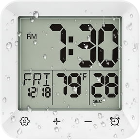 DESIGNICE Bathroom Clock Waterproof Shower Timer,Digital Wall Clock with Countdown,Touch Screen,Lcd Display,Temperature,Suction Cup/Hanging Hole/Stand,Spa Sauna,Kids and Adults I White