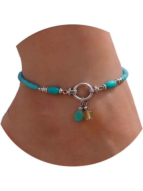 Beaded Ankle Bracelets for Women,Boho Shell Anklet Set with Starfish Conch Seashell,Adjustable Hawaiian Summer Beach Foot Jewelry Fashion Gift