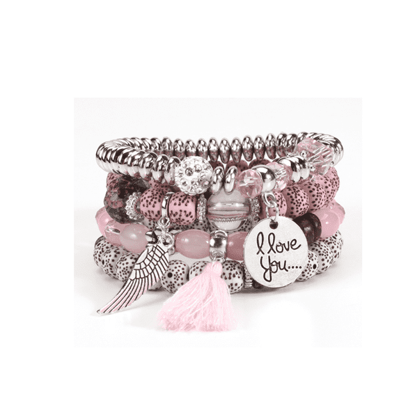 DESIGNICE Beaded Bracelets for Women,European Style Crystal Bracelet, Tassels Chakra Bracelets,Pink