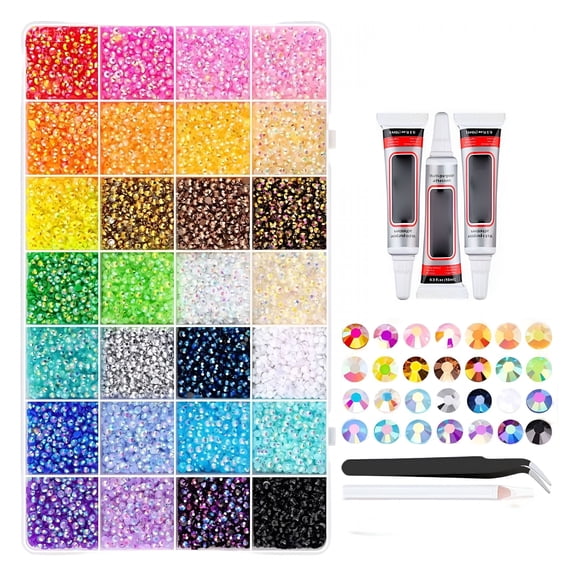 DESIGNICE Bedazzling Kit, Diamond Art Accessories with 30000pcs 3mm Resin Rhinestones, Portable Divided Box for Party Crafts Nail Designs