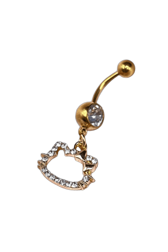 Belly Button Piercing,Cat Cartoon Belly Piercing,Stainless Steel Titanium Belly Button Rings,Gold