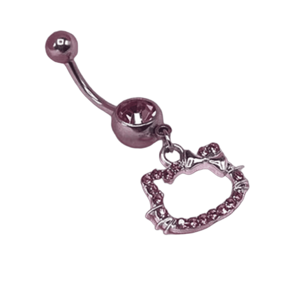 DESIGNICE Belly Button Piercing,Cat Cartoon Belly Piercing,Stainless Steel Titanium Belly Button Rings,Pink