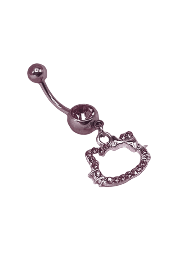 Belly Button Piercing,Cat Cartoon Belly Piercing,Stainless Steel Titanium Belly Button Rings,Pink