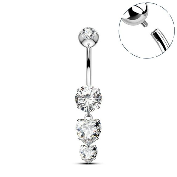 DESIGNICE Belly Button Ring Dangle G23 Titanium Heart Cut Cubic Zirconia,14G Navel Piercing Jewelry,Titanium Belly Button Rings Dangle Belly Button Rings,Hypoallergenic Belly Button Rings
