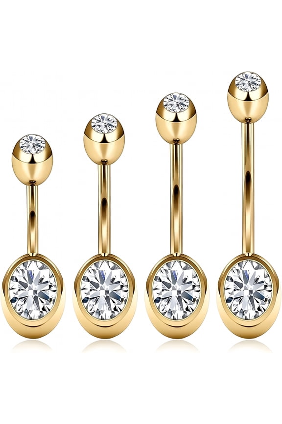 Belly Button Ring Set (4 Lengths,14G),Hypoallergenic Curved Barbell Navel Piercing Jewelry with 5Mm and 8Mm Cubic Zirconia,Floating Belly Button Rings
