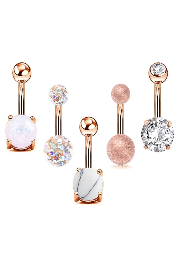 Belly Button Rings Surgical Steel CZ with Retainers Navel Ring Barbell for Women Girls Body Piercing Jewelry Rose Gold Silver