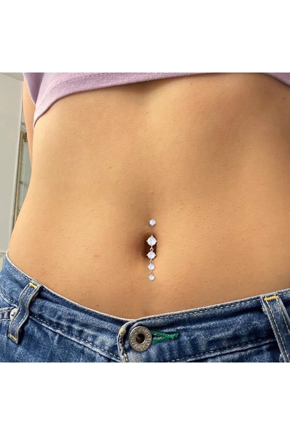 Belly Button Rings for Women Dangle Belly Rings Cute Cz Opal Reverse Navel Rings Body Piercing Jewelry for Women 14G Silver Gold Tone Belly Button Ring