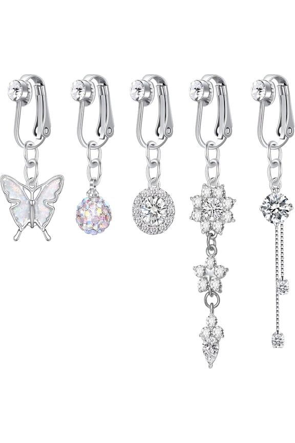 Belly Ring Clip on Belly Button Rings for Women Dangle Belly Button Rings Butterfly Heart Crown Belly Rings Non Piercing Jewelry