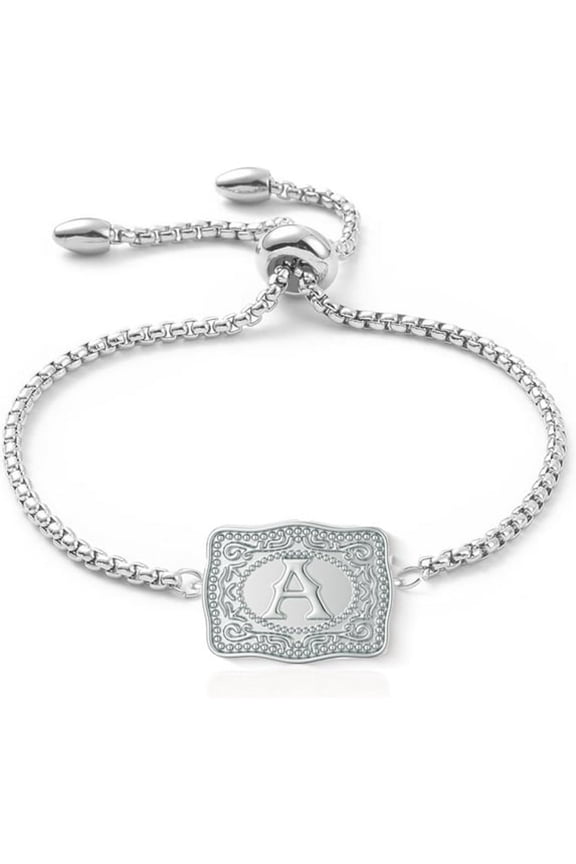 Belt Buckle Initial Bracelet for Women,18K Silver Plated Belt Buckle Bracelet Unique Western Style Jewelry Gifts