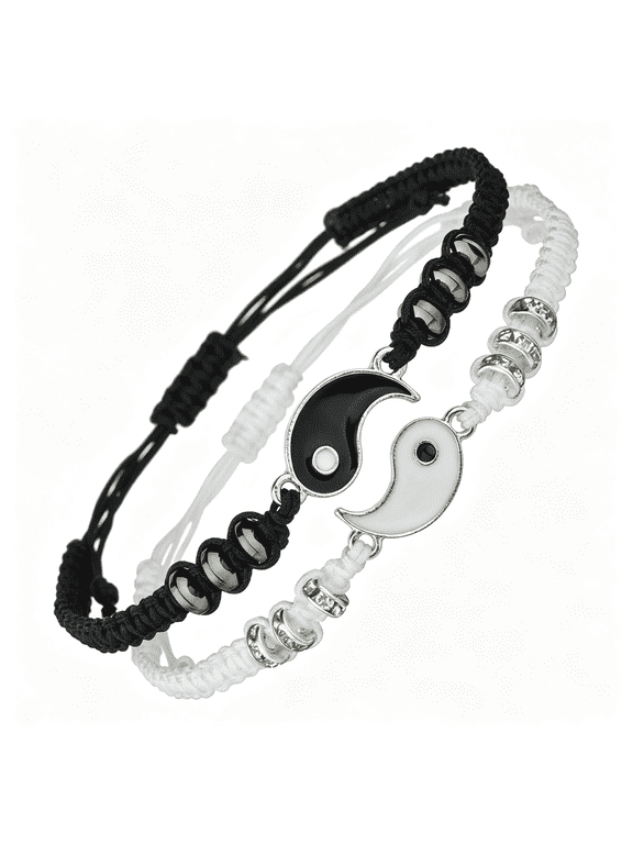 Best Friend Bracelets for 2 Matching Yin Yang Adjustable Cord Bracelet for Bff Friendship Relationship Boyfriend Girlfriend Valentines Gift Matching Yin Yang Adjustable