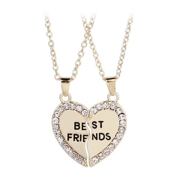 DESIGNICE Best Friend Necklace,Sparkling Heart-Shaped Best Friend Birthday Gifts,Personalized Letter Best Friend Gifts,Meaningful Friendship Gifts,Two People Golden