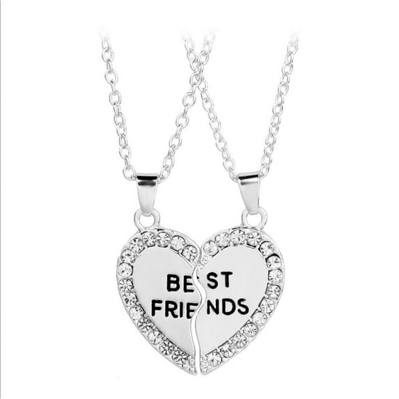 DESIGNICE Best Friend Necklace,Sparkling Heart-Shaped Best Friend Birthday Gifts,Personalized Letter Best Friend Gifts,Meaningful Friendship Gifts,Two People Silver