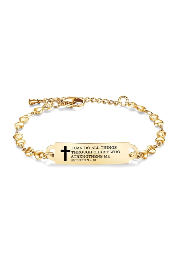 Bible Verse Bracelets, Christmas Gift - Adjustable Stainless Steel Heart Chain Faith Christian Mantra Quotes Engraved Bracelet for Women