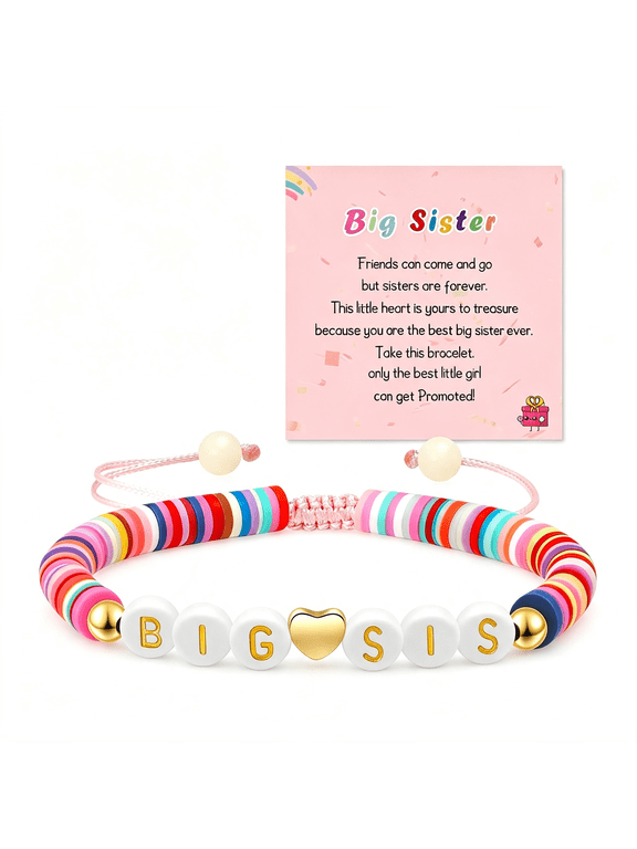 Big Sister Bracelet, Colorful Little Girls' Sister Jewelry, Letter Beads Bracelet, Easter Basket Stuffers for Daughter Granddaughter Niece Big Sister Girls