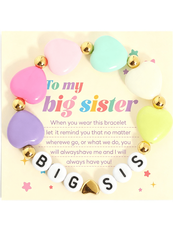 Big Sister Bracelets,Heart Charm Beads Stackable Bracelet Surfer Stretch Accessories Jewelry Gift for Big Sis,Heart Charm Beads Big Sister Bracelet