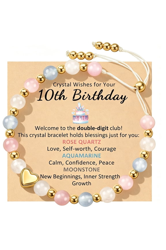 Birthday Gifts for Girls,Healing Crystal Bracelet As 10 13 16 Year Old Birthday Gift,Adjustable Aquamarine Moonstone Rose Quartz Natural Crystal Beads Bracelets