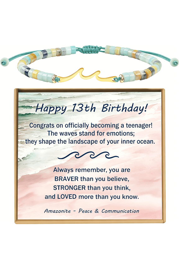 Birthday Gifts for Women,Graduation Gifts for Teen Girls Idea As Wave Bracelet As 13Th 16Th 18Th 21St 40Th 50Th 60Th Birthday Gifts for Girls Adjustable Natural Stone Bracelet