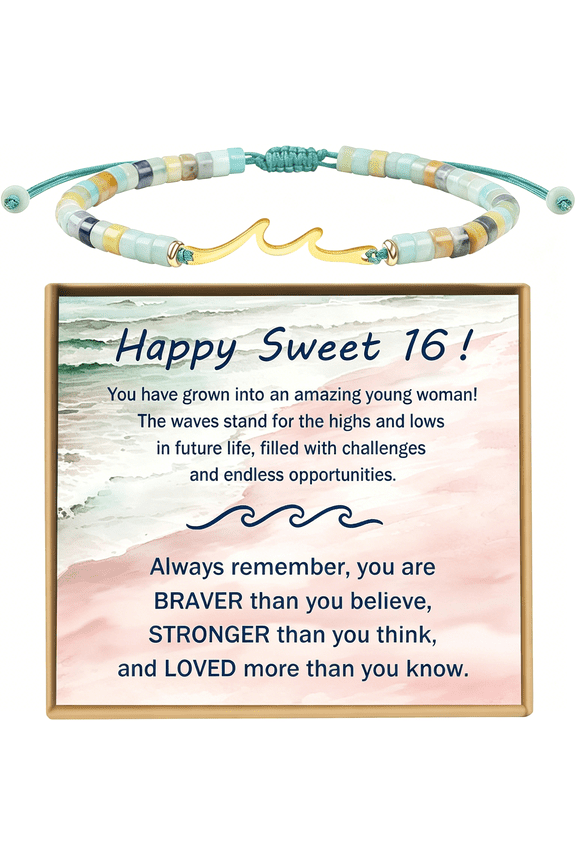 Birthday Gifts for Women,Graduation Gifts for Teen Girls Idea As Wave Bracelet As 13Th 16Th 18Th 21St 40Th 50Th 60Th Birthday Gifts for Girls Adjustable Natural Stone Bracelet