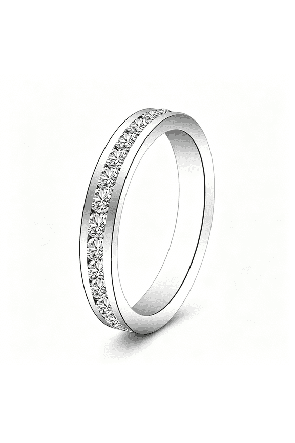 Birthstone Eternity Band Ring(Channel Set/Full Round),Stackable Fashion Ring with Crystal Birthstone