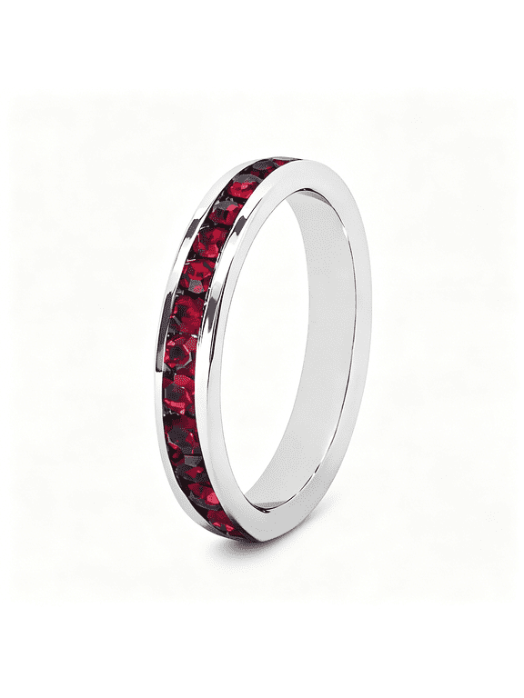 Birthstone Eternity Band Ring (Channel Set/Full Round), Stackable Fashion Ring with Crystal Birthstone