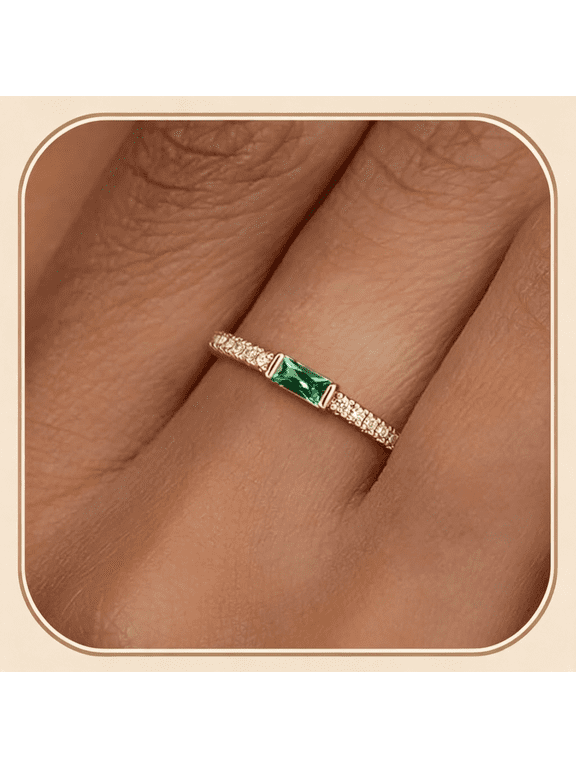 Birthstone Gold Rings for Women Non Tarnish 14K Gold Plated Eternity Stackable Rings Dainty Cz Gemstone Engagement Rings Wedding Band Jewelry Gifts Size 4-10