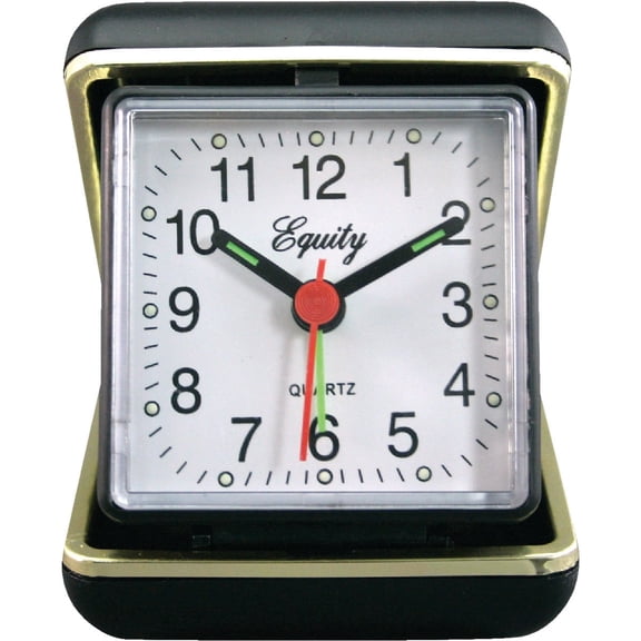 DESIGNICE Black Case Quartz Analog Clamshell Travel Alarm Clock Analog Alarm Clock