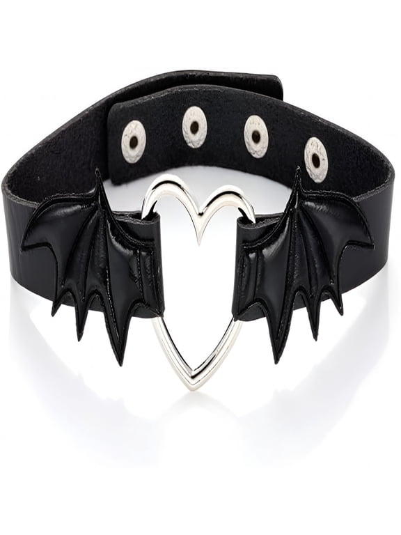 Black Leather Choker Halloween Necklace Wing Heart Choker Necklaces for Women Men Vampire Halloween Costumes Accessories for Cosplay Party Punk Gothic Chokers for Women