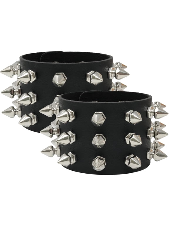 Black Leather Rivet Spiked Studded Bracelet Gothic Punk Rock Biker Cuff Wrap Bangle Snap Button Metal Bracelet for Men Women