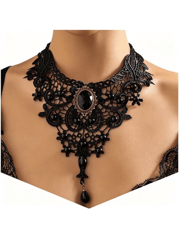 Black Necklaces for Women, Adjustable Layered Velvet Leather Lace Collar Necklace, Goth Jewelry Gifts.