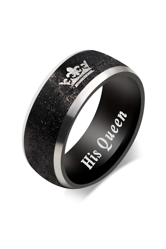Black Her Queen Ring Stainless Steel Band Engagement Rings Couples Romantic Valentines Gifts for Boyfriend and Girlfriend (Black Queen Size 5)