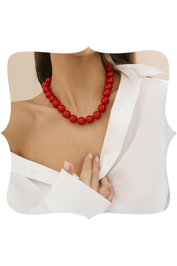 Black Red Pearl Necklace Gothic Beads Collar Choker Faux Pearl Strand Choker Boho Beads Necklace for Women