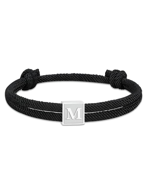 Black Rope Initial Bracelets for Men Boys Braided Stainless Steel Letter M Charm Bracelet Birthday Easter Basket Stuffers Jewelry Gifts Teen Him Boyfriend Male Teenage Dad Son Adults Kids