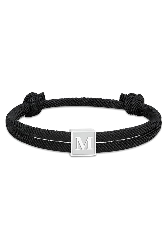 Black Rope Initial Bracelets for Men Boys Braided Stainless Steel Letter M Charm Bracelet Birthday Easter Basket Stuffers Jewelry Gifts Teen Him Boyfriend Male Teenage Dad Son Adults Kids