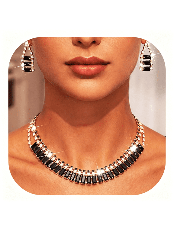 Black and Gold Jewelry Set Rhinestone Jewelry Sparkly Prom Jewelry Accessories for Women