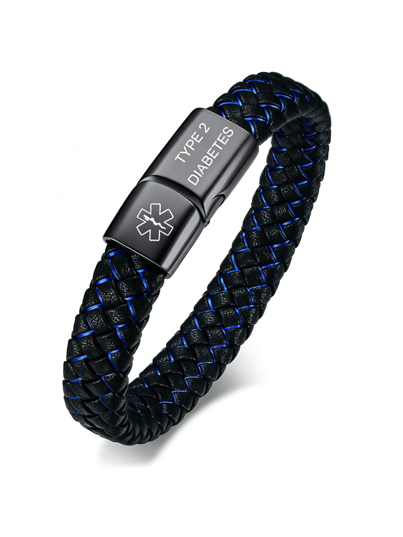 Blue Braided Leather Medical Symbol Caduceus with Magnetic Clasp Cuff Wristband Bracelet,6-8.3 Inches