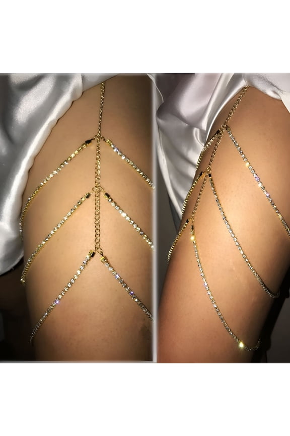 Body Chain 1Pc Shiny Women Rhinestone Body Jewelry Leg Thigh Chain Gold