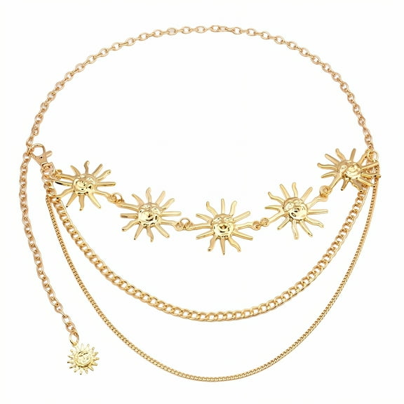 DESIGNICE Body Chain Jewelry for Women,Metal Body Chain,Sunflower Motif Belly Chains for Women,43.4",Gold1