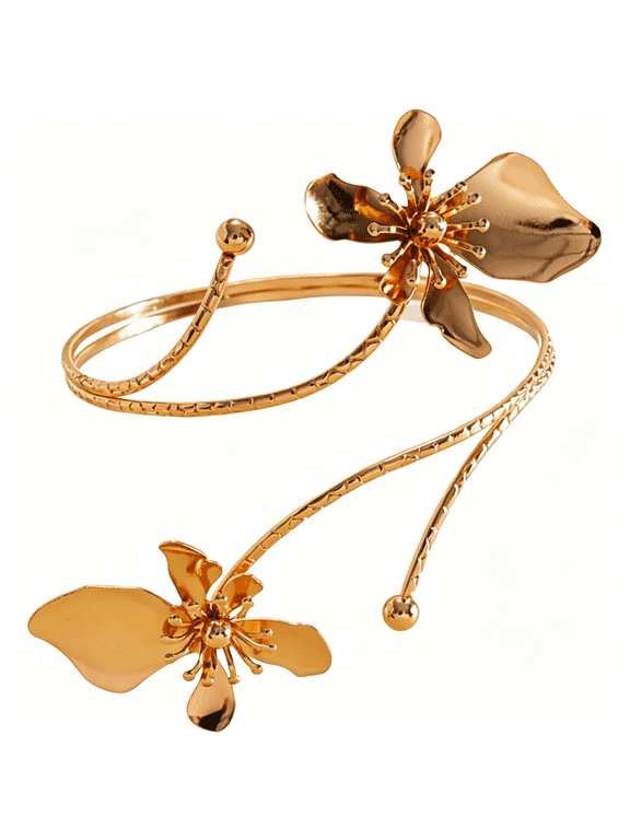 Bohemian Enamel Flower Arm Cuff Bracelets Delicate Adjustable Floral Upper Arm Armband Jewelry Gold Floral Open Wrap Statement Bangle Bracelet for Women Wedding Party Jewelry Gifts