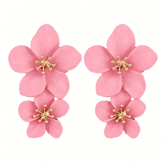 DESIGNICE Bohemian Flower Earrings for Women Elegant Matte Double Flower Floral Layered Tiered Dangle Drop Floral Stud Earrings Boho Statement Wedding Holiday Chic Prom Jewelry Gifts