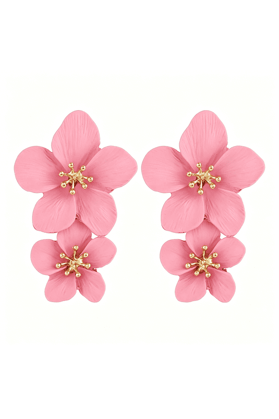 Bohemian Flower Earrings for Women Elegant Matte Double Flower Floral Layered Tiered Dangle Drop Floral Stud Earrings Boho Statement Wedding Holiday Chic Prom Jewelry Gifts